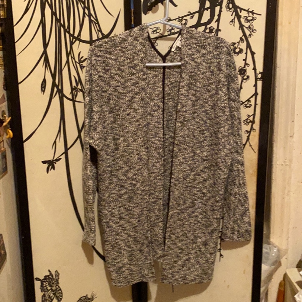 American Eagle Outfitters Marled Black White Space Dye Open Front Knit Cardigan